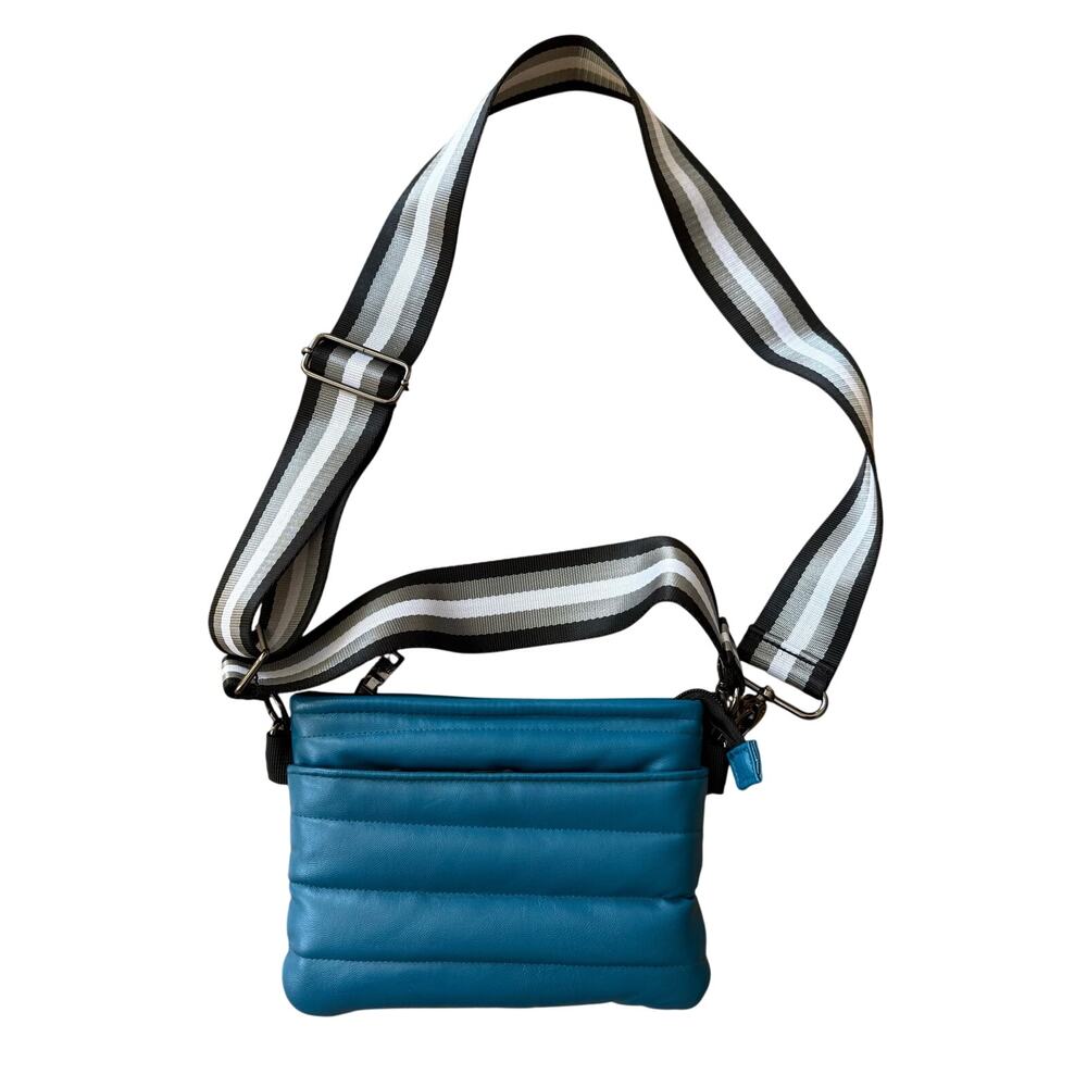 Think Royln Teal Blue Bum Puffed Crossbody Bag Purse Adjustable Double Strap